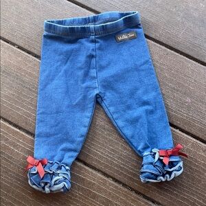 Matilda Jane Denim Blue Leggings with Red Ruffle Bows